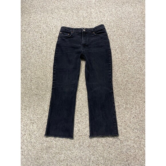 12 Zara High-Rise 90s Crop Straight Raw Hem Straight Black - Picture 1 of 6